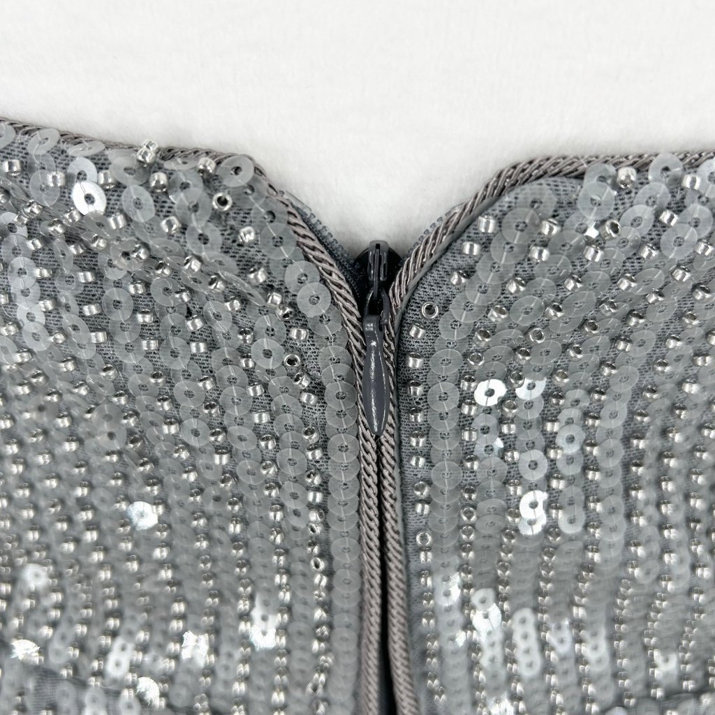 Nwt Rasario Silver Sequin Embellished Square Neck Maxi Gown — image 6 of 8